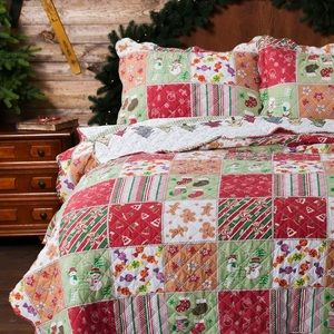 Queen Size Christmas Candy & gingerbread quilt set!